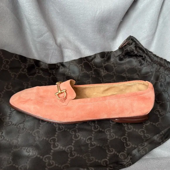 VTG GUCCI Pastel Pink Gold Tone Horsebit Suede Soft Loafers 37 7